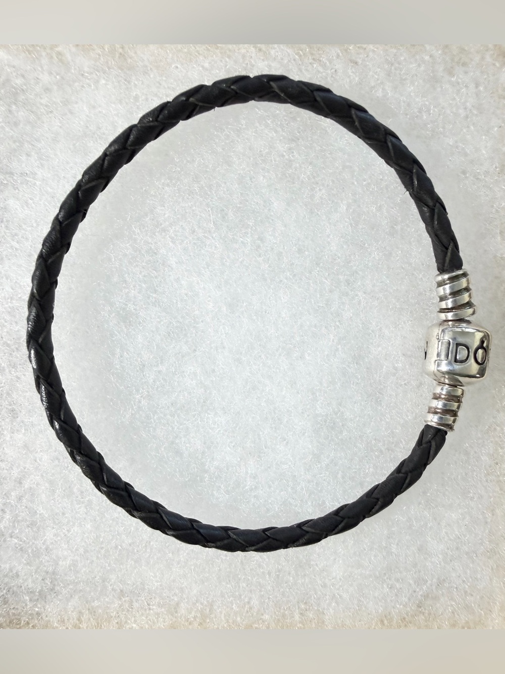 Pandora Black Braided Leather Charm Bracelet 7” 18cm Sterling Silver Clasp